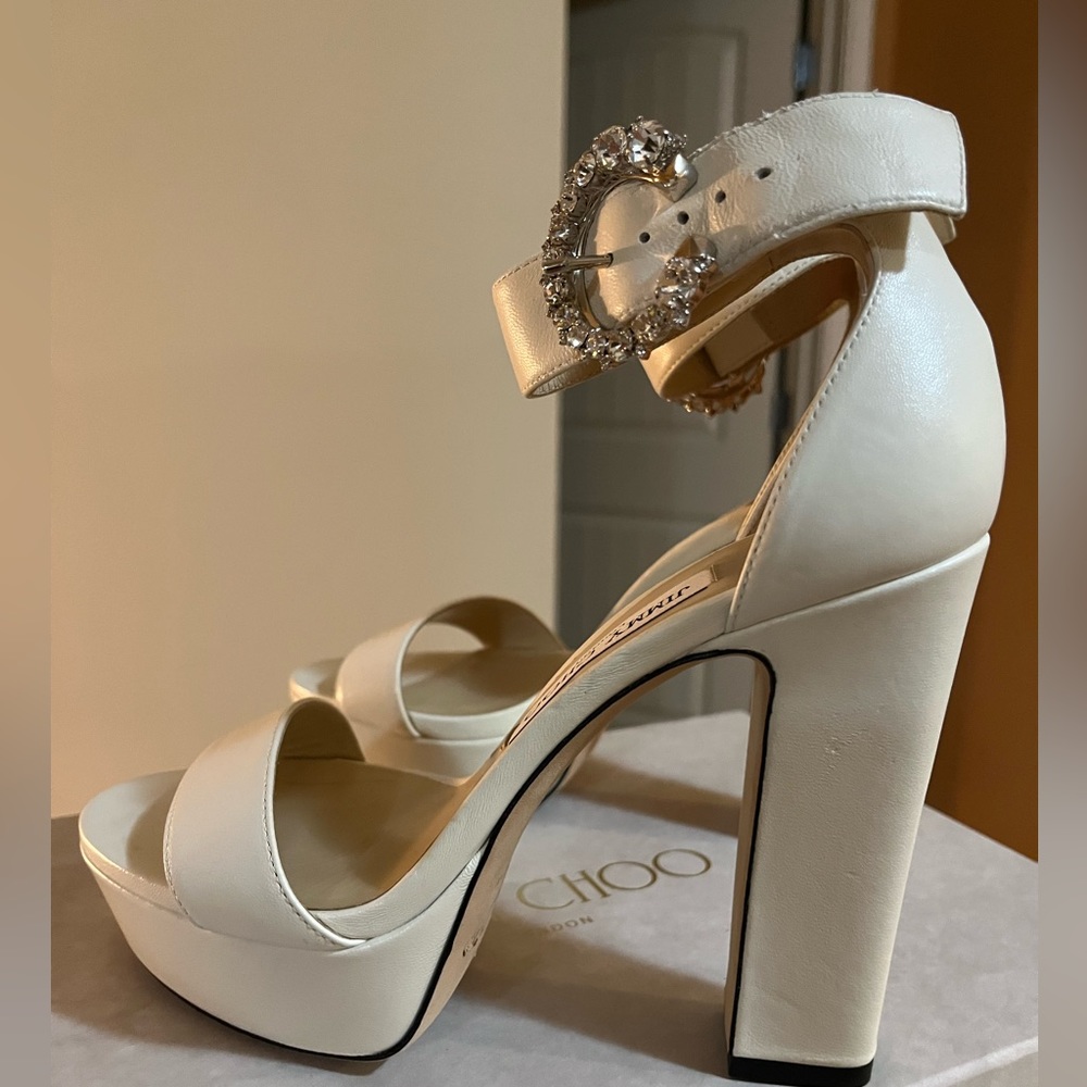Cream jimmy choo sandals with beautiful gem buckle. Like new great condition